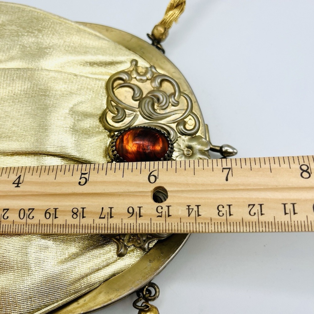 Vintage Harry Levine Evening Bag Gold Amber Stone Matching Coin Purse Kisslock - Picture 11 of 12